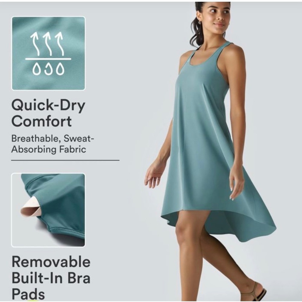Halara Breezeful Racerback Mineral Blue Side Pockets Flowing Dress M New